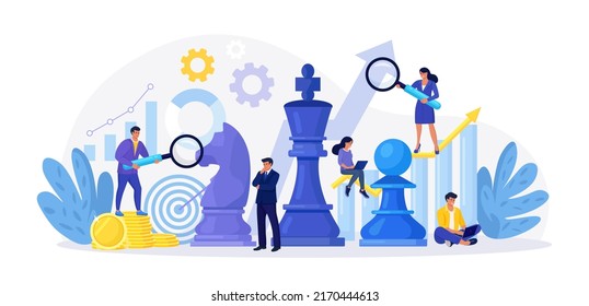 Business Strategy, Tactics. People Planning, Thinking and Discussing Business Goals, Targets. Businessman and Businesswoman with Chess Pieces. Competition, Successful Teamwork and Leadership