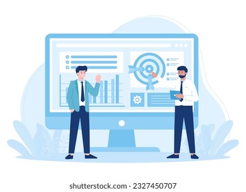 Business strategy with target trending concept flat illustration