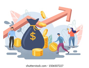 Business strategy, teamwork of people, partnership. Flat design illustration, financial analytics, make money.