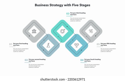 Business strategy template with five stages and place for your content.