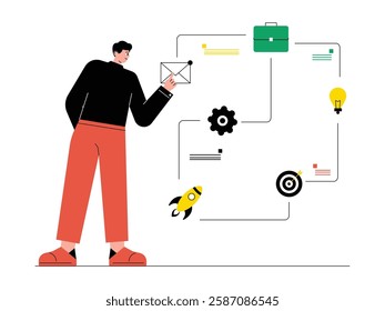 Business strategy that follows consumer needs to achieve sales targets in business, solopreneur vector illustration.