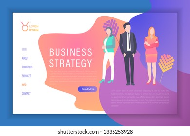 Business Strategy Theme Landing Page Vector Illustration. Modern Website Template