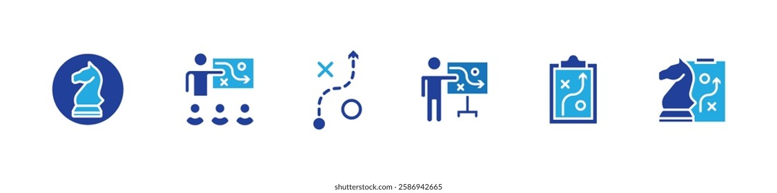 Business strategy thin icon set. Strategy management and planning concept. Action plan, solutions, plans, and success targets. Vector illustration. stock. eps 10.