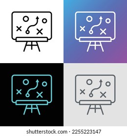 Business strategy thin line icon. Planning of tactics on blackboard. Vector illustration.