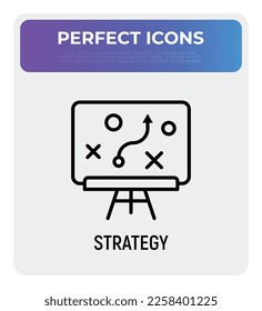 Business strategy thin line icon. Planning of tactics on blackboard. Vector illustration.