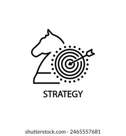 Business-Strategie dünne Linie Symbol Schach Pferd und Dartboard. Effizienz bei Unternehmenszielen. Start-up, Investition. Pixel perfekte, bearbeitbare Kontur. Vektorillustration.