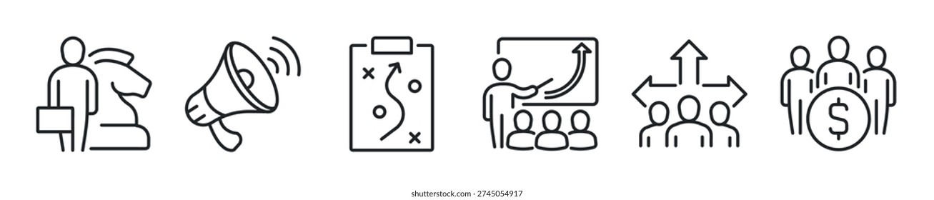 Business strategy thin line icon set. Web minimal icons