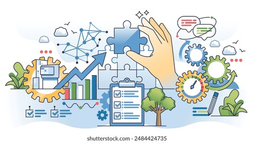 Business strategy unit with clear vision and direction outline hands concept. Effective and productive company management for development and growth vector illustration. Corporate connection work.