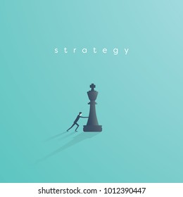 Business Strategy Vector Concept With Businessman Playing Chess. Symbol Of Vision, Competition, Negotiation, Planning And Challenge. Eps10 Vector Illustration.
