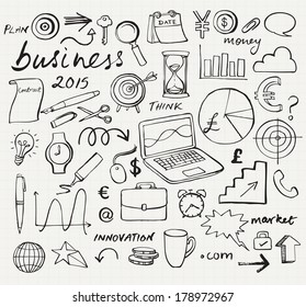 Business strategy vector doodle icon set