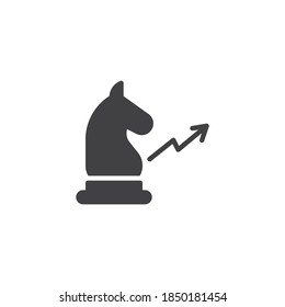 Icono vector de estrategia de negocio. signo plano relleno para concepto móvil y diseño web. Ajedrez de caballo y icono de glifo de flecha. Símbolo, ilustración del logotipo. Gráficos vectoriales