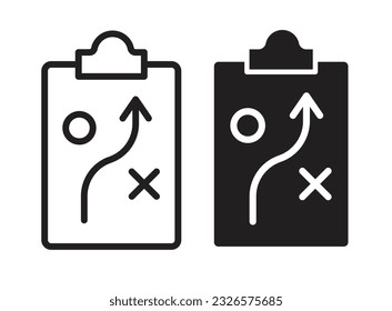 Conjunto de iconos del vector de estrategia de negocio. Conjunto de iconos de línea del plan de inversión estratégica. Señales de tácticas de mercado.
