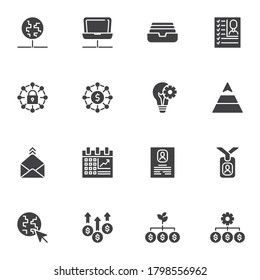 Business strategy vector icons set, business and finance modern solid symbol collection, filled style pictogram pack. Signs, logo illustration. Set includes icons as finance management, diagram chart