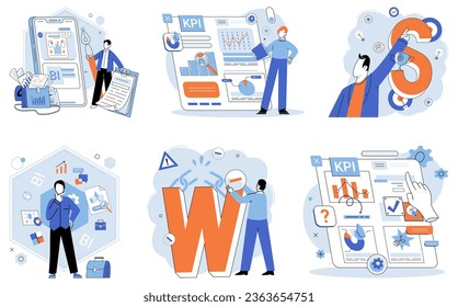 Business strategy. Vector illustration Corporate leadership sets vision and goals for organization Managers facilitate effective communication and coordination The set skills required for job depends