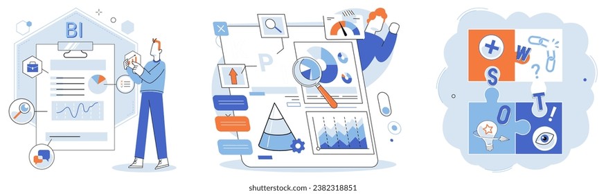 Business strategy. Vector illustration Corporate leadership shapes vision and direction organization Managers play crucial role in coordinating tasks and resources The set skills required for job