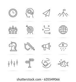 Business Strategy Vector Line Icons, Minimal Pictogram Design, Editable Stroke For Any Resolution