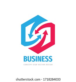 Business strategy vector logo design. Hexagon with arrows concept sign. Vector illustration. 