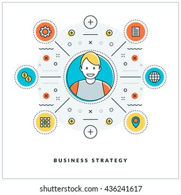 Business strategy. Vector thin line business concept. Flat style illustration for website banner or promotional materials. Line icons and design elements