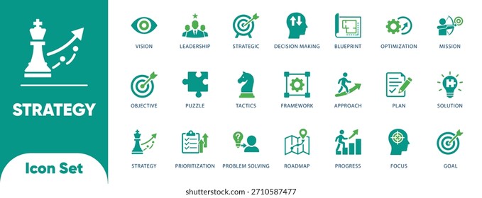 Iconos de estrategia de negocios. Conjunto De Vectores De Visión, Planificación Y Gestión