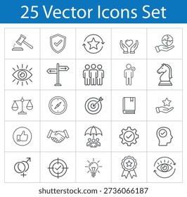 Business Estratégia e Visão Linha Vetor Icon Set com Liderança Teamwork Estratégia Planejamento e Corporate Sucesso símbolos para o Website Design
