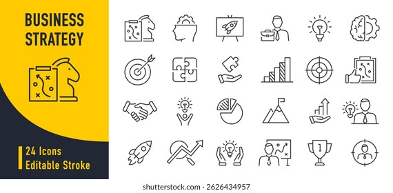 Business Strategy web icon in line style. Srtategy, startup, teamwork, people, plan, payment, management, target, employee, infographic. Icon collection. Vector illustration.