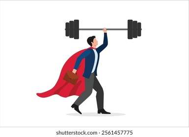 Business Strengths, strong power to get job done and success, career challenge or winning skill with strong leadership concept, strong businessman hero show his strength by easy lifting heavy weight.
