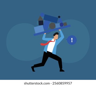 Business Stress Concept: Overloaded with Tasks and Responsibilities 2d flat vector illustrations