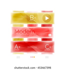 Business stripes geometric infographic template with sample options and slogan. Glossy glass shiny colorful design, single vector illustration. Infographics layout concept, menu ui app banner