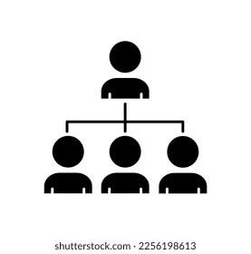 Business structure black icon. Scheme of company or organization, boss with subordinates. Effective workflow and quality management concept. Cartoon flat vector illustration