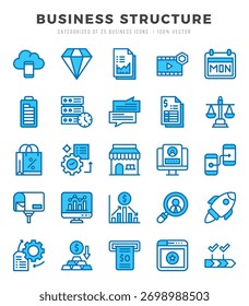 Elementos de Estructura de Negocio. Conjunto de iconos de Web de dos colores. Simple Ilustración vectorial.