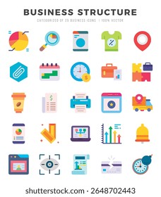 Business Structure Icon Pack 25 Símbolos Vetoriais para Web Design.