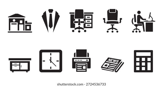 Conjunto de ícones da estrutura de negócios. Empresa, escritório, rede de negócios, hierarquia, funcionários, organização, agência, local de trabalho, corporação e muito mais. Coleção de ícones de vetor sólido.