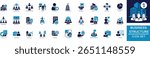 Business Structure Icon Set Flat vector icons representing organizational hierarchy, departments, roles, company structure. Ideal for management, HR, business strategy projects. Customizable icons.