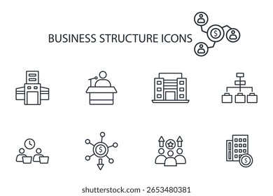 conjunto de ícones da estrutura de negócios. conjunto de estruturas de negócios vetor.Editável traço.sinal de estilo linear para usar web design,ilustração logo.Symbol.