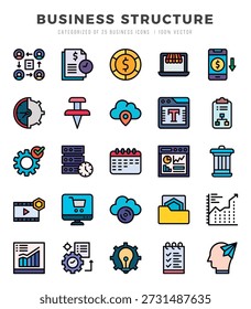 Business Structure icons Pack. Lineal Color icons set. Business Structure collection set.