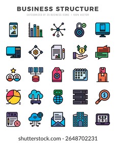 Conjunto de iconos de estructura de negocio. Ilustración vectorial.