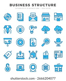 Conjunto de iconos de estructura de negocio. Ilustración vectorial.