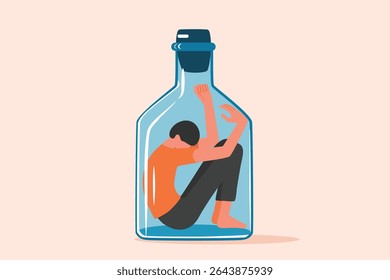  conceito de luta empresarial, pessoa presa na garrafa, problema de saúde mental, mistura emocional de pressão estresse, ansiedade do medo, vetor cartoon
