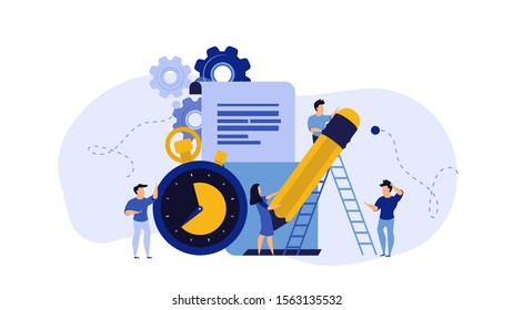 Business student plan work full time vector entrepreneurship service illustration. Agenda appointment assign course person. Meeting teamwork schedule office employee calendar. Organizer with clock