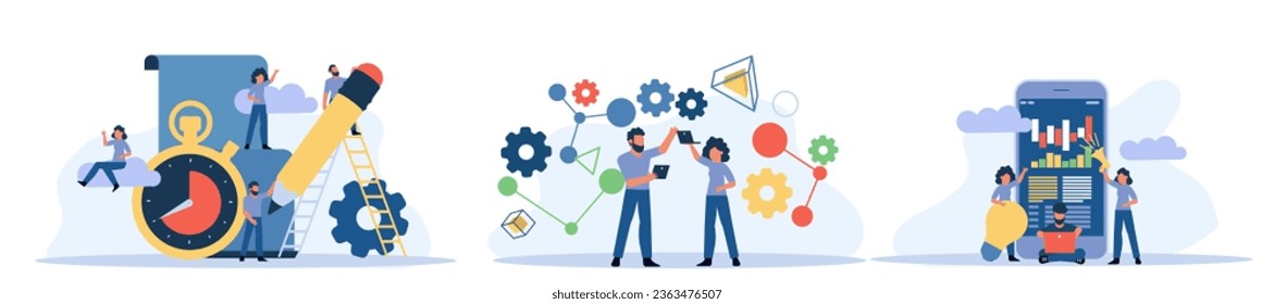 Business Student Plan arbeiten Vollzeit Vektorgrafik-Unternehmertum. Termin Termin Termin Schulungsleiter. Terminkalender für Teamarbeit im Büro. Organisator mit Uhr