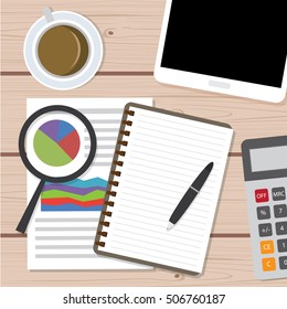 Business stuff flat design Icon on wood background