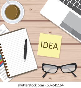 Business stuff flat design Icon on wood background