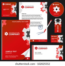 Business style, corporate identity template 7 (red industrial):  blank, card, pen, cd, note-paper, envelope