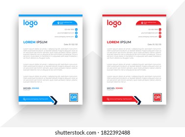 Business style geometric blue and red color official letterhead template. Professional corporate a4 letterhead corporate identity in standard size & geometric shapes.