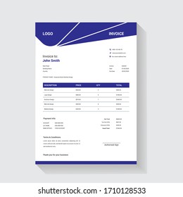Business style  invoice design for accounting agency with blue color vector template 