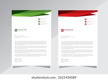 Modelos de cabeça de carta estilo comercial para o seu projeto de projeto, empresa e design de papel timbrado de negócios, verde e vermelho novo design papel timbrado. Ilustração vetorial.
