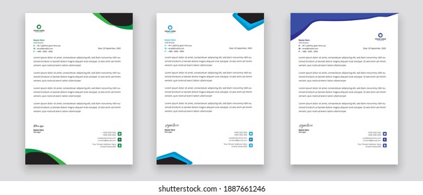 Business style letterhead template design for project with standard sizes.