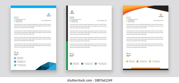 Business style letterhead template design for project with standard sizes.