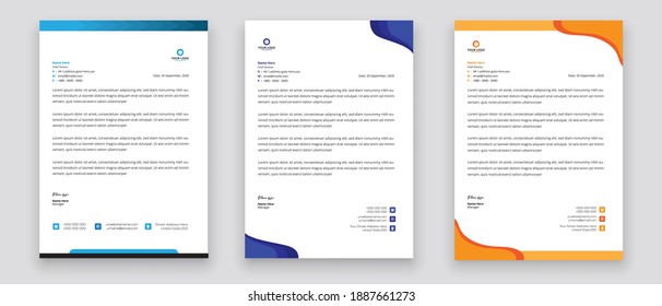 Business style letterhead template design for project with standard sizes.