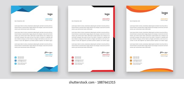 Business style letterhead template design for project with standard sizes.